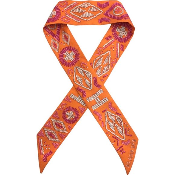 076173Z Hermes Scarf Kelly En Perles Twilly Multicolor Silk 100% - Picture 1 of 9